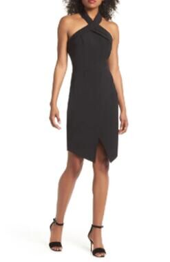NWT Adelyn Rae Black Halter Asymmetrical Sheath Dress (L) Nordstrom